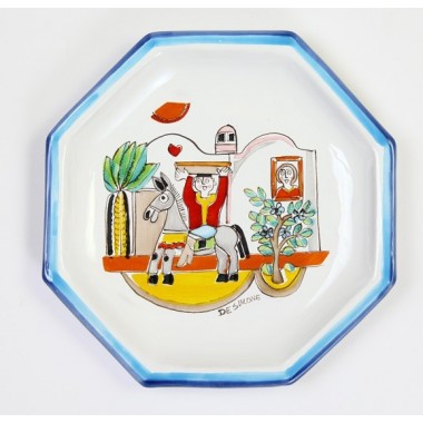 Octagonal Plate Folk POTFK-5 Man on donkey Octagonal Plate Folk POTFK-5 Man on donkey